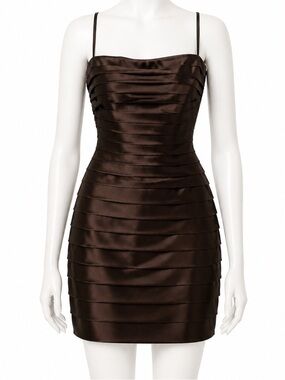 Calvin Klein Brown Satin Tiered‎ Ruffle Cocktail Dress CD9L1LJ0 Size 8